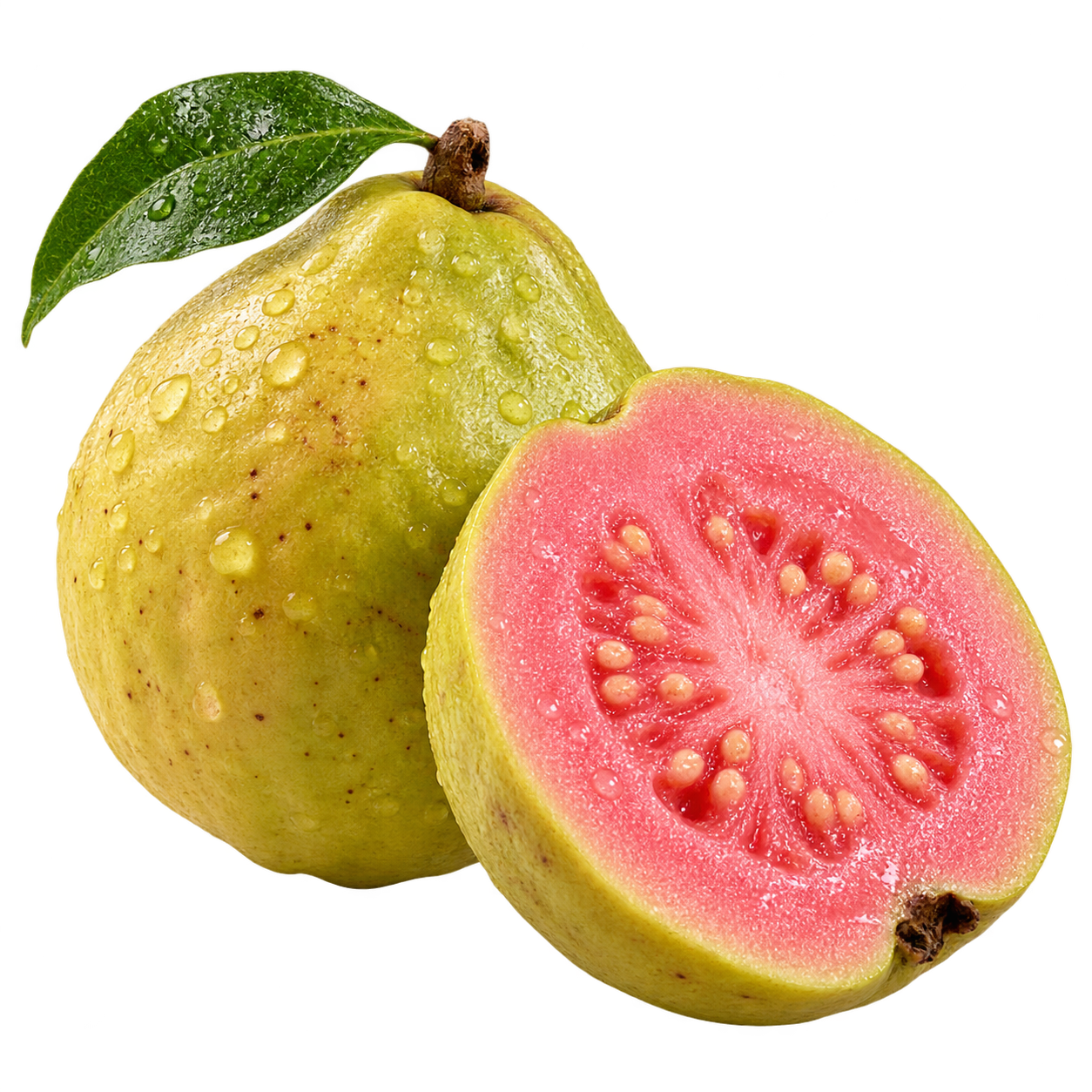 Goyave rose fraîche coupée en deux